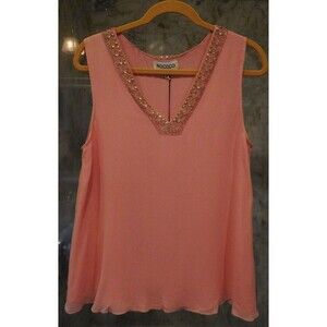 Gorgeous NWT ROCOCO SAND 100% Silk Sleeveless Peach Beaded Trim Blouse Medium